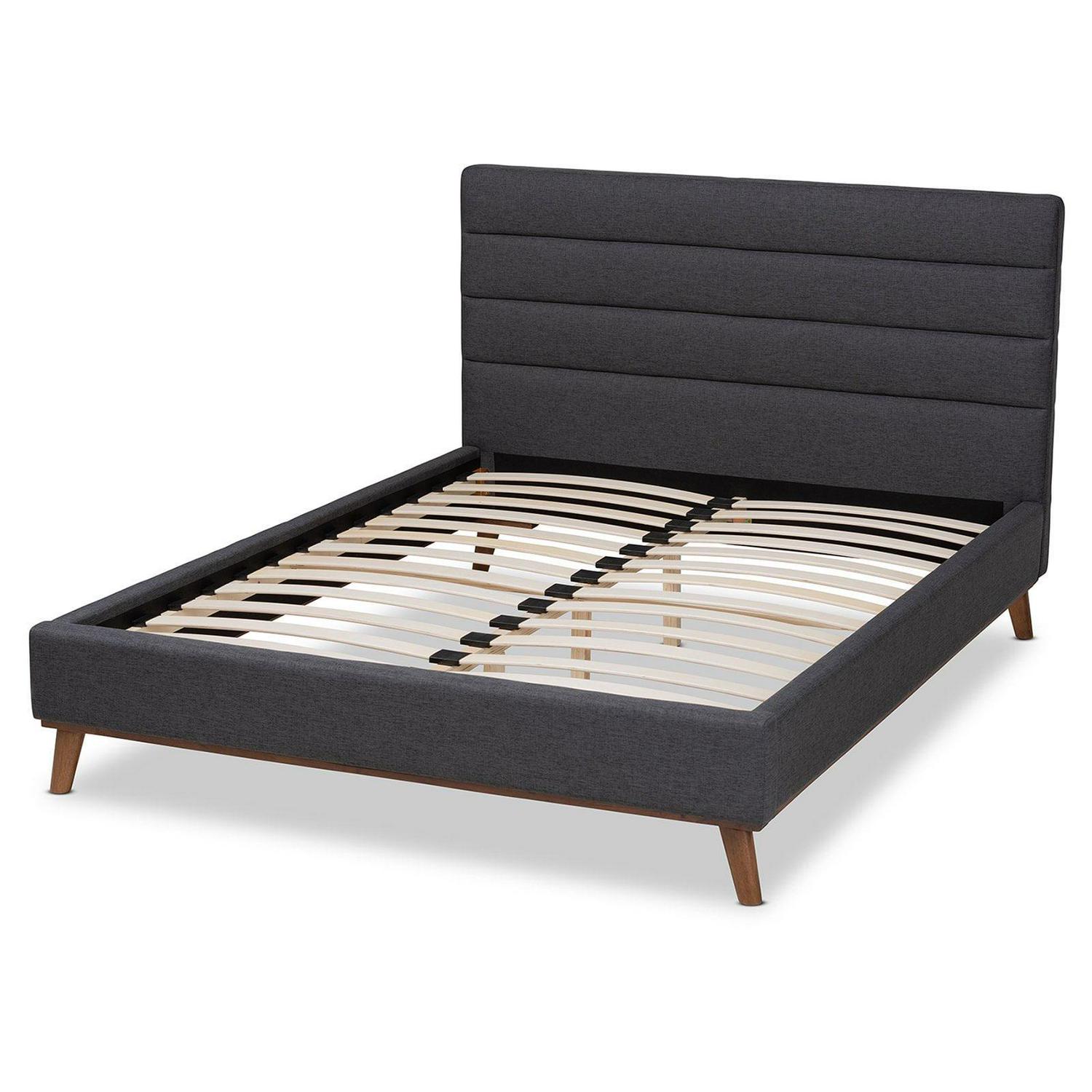 Baxton Studio Erlend Mid-Century Modern Greyish Beige Fabric Upholstered Queen Size Platform Bed - Image 2
