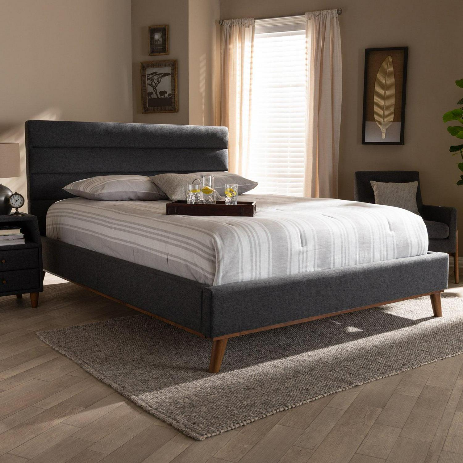 Baxton Studio Erlend Mid-Century Modern Greyish Beige Fabric Upholstered Queen Size Platform Bed - Image 10