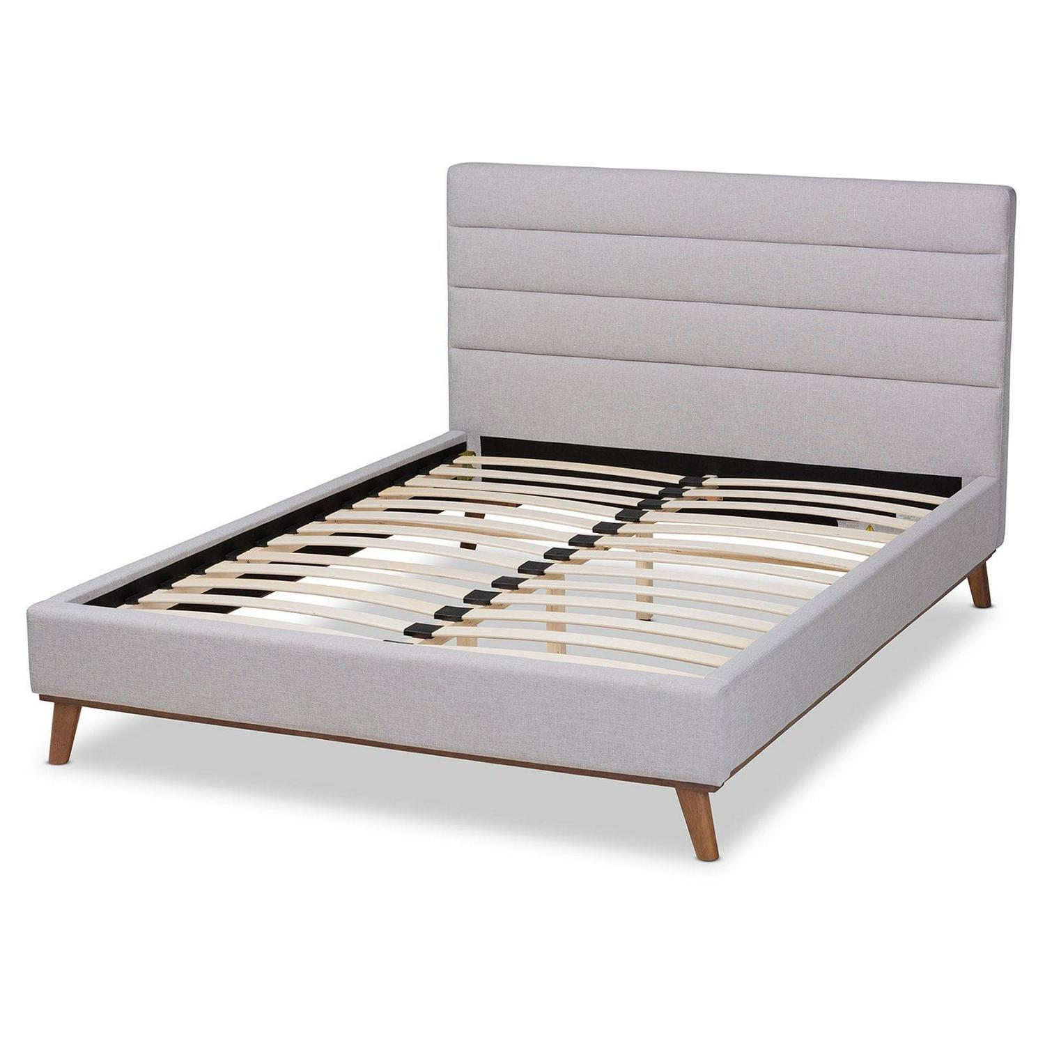 Baxton Studio Erlend Mid-Century Modern Greyish Beige Fabric Upholstered Queen Size Platform Bed