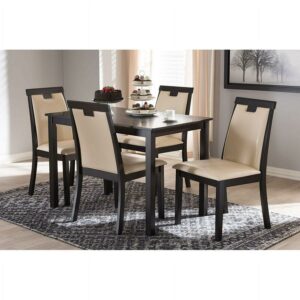 Baxton Studio Evelyn Modern and Contemporary Beige Faux Leather Upholstered and Dark Brown Finished 5-Piece Dining Set