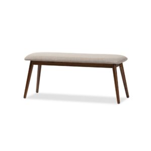 Baxton Studio Flora Mid-Century Modern Light Grey Fabric and "Oak" Medium Brown Finishing Wood Dining Bench
