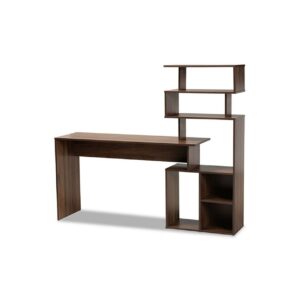 Baxton Studio Foster Modern and Contemporary Walnut Brown Finished Wood Storage Desk with Shelves