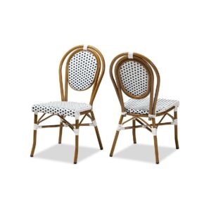 Baxton Studio Gauthier Classic French Indoor and Outdoor Navy and White Bamboo Style Bistro Stackable Dining Chair Set