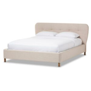 Baxton Studio Germaine Mid-Century Modern Fabric Grid-Tufting Queen Platform Bed