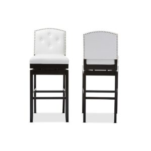 Baxton Studio Ginaro Modern and Contemporary White Faux Leather Button-tufted Upholstered Swivel Bar Stool (Set of 2)