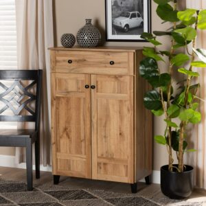 Baxton Studio Glidden Modern and Contemporary Oak Brown Finished Wood 1-Drawer Shoe Storage Cabinet