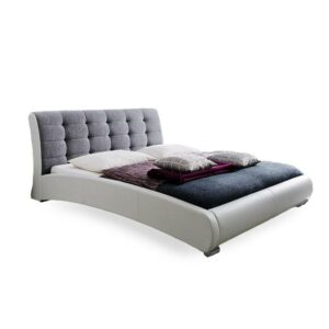 Baxton Studio Guerin Queen Contemporary Wood and Faux Leather Platform Bed, Gray/White