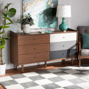 Baxton Studio Hilden Mid-Century Modern Unisex 6-Drawer Dresser, Wood Composite, Gray, 138.9 lb