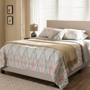 Baxton Studio Hampton Light Beige Fabric Upholstered King Size Bed