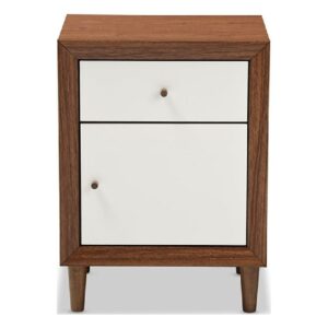 Baxton Studio Harlow Mid-century Modern Scandinavian Style White and Walnut Wood 1-drawer and 1-door Nightstand