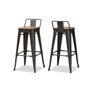 Baxton Studio Henri Vintage Rustic Industrial Style Tolix-Inspired Bamboo and Gun Metal-Finished Steel Stackable Bar