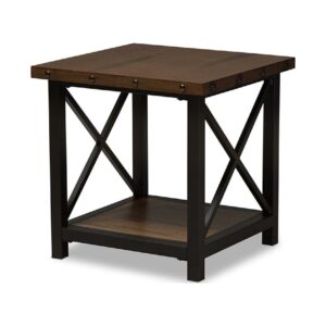 Baxton Studio Herzen Rustic Industrial Style Antique Black Textured Finished Metal Distressed Wood Occasional End Table