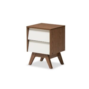 Baxton Studio Hildon Mid-Century Modern White and Walnut Wood 2-Drawer Storage Nightstand