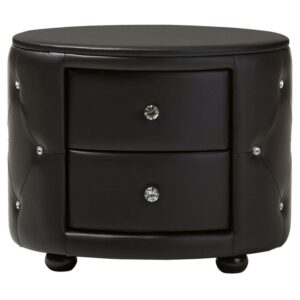 Baxton Studio Glamour Style Oval 2-drawer Black Faux Leather Upholstered Nightstand