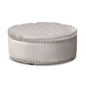 Baxton Studio Iglehart Modern and Contemporary Light Gray Velvet Fabric Upholstered Tufted Cocktail Ottoman