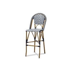 Baxton Studio Ilene Classic French Indoor and Outdoor White and Blue Bamboo Style Stackable Bistro Bar Stool