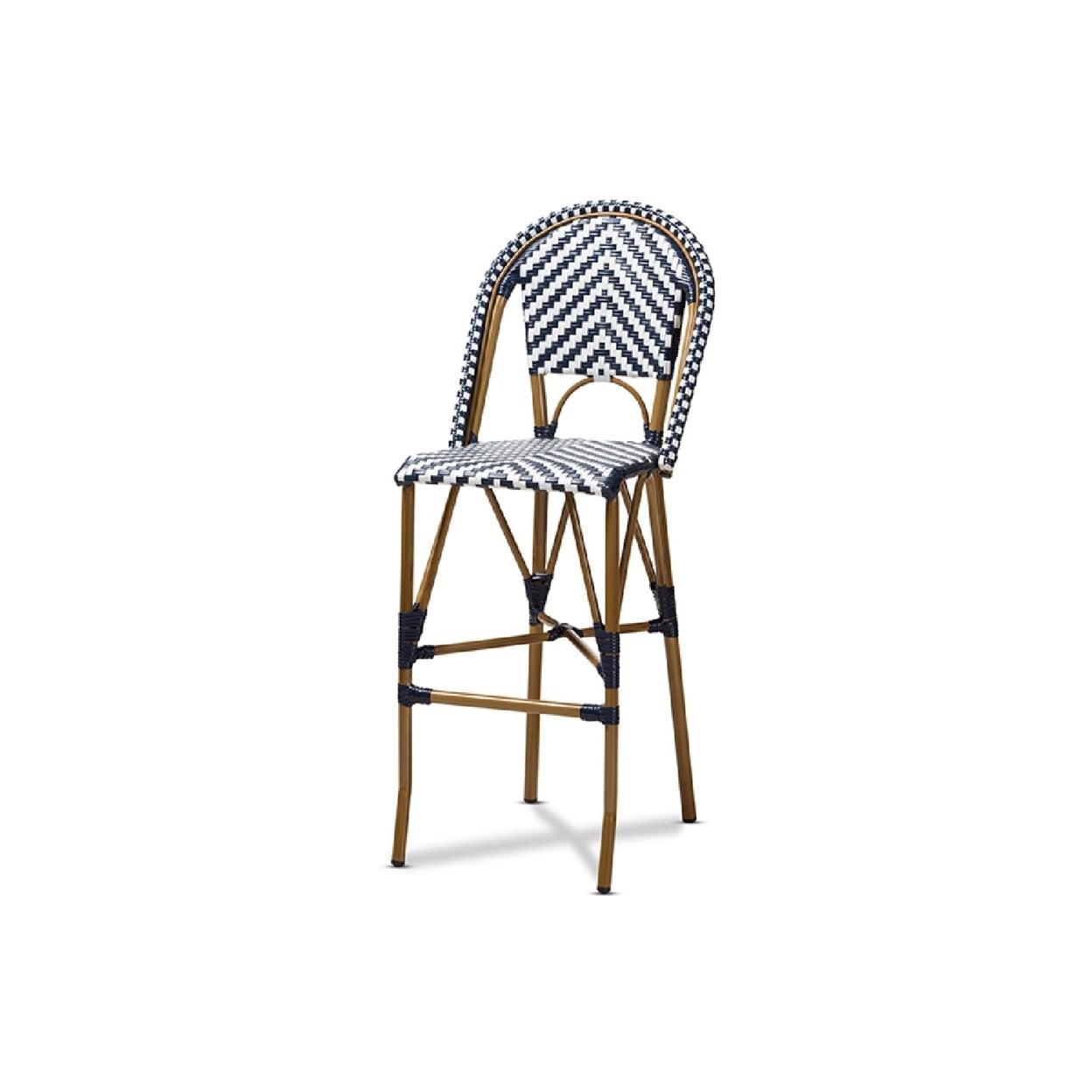 Baxton Studio Ilene Classic French Indoor and Outdoor White and Blue Bamboo Style Stackable Bistro Bar Stool