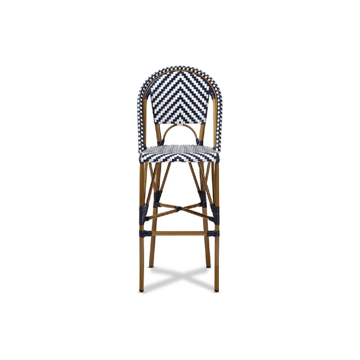 Baxton Studio Ilene Classic French Indoor and Outdoor White and Blue Bamboo Style Stackable Bistro Bar Stool - Image 2