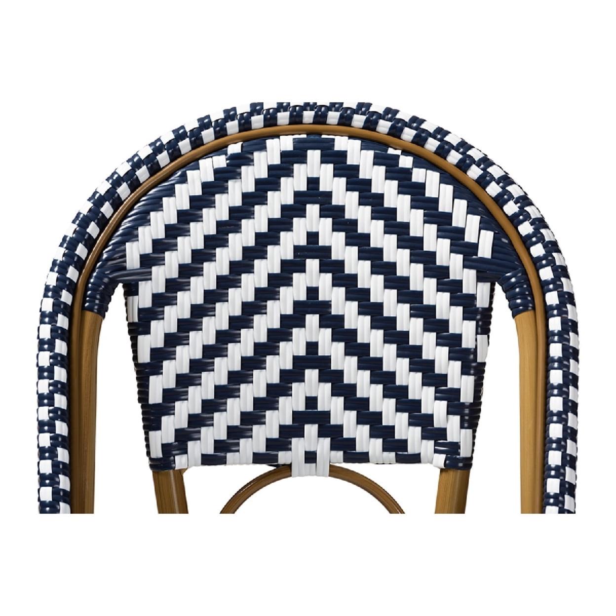 Baxton Studio Ilene Classic French Indoor and Outdoor White and Blue Bamboo Style Stackable Bistro Bar Stool - Image 5