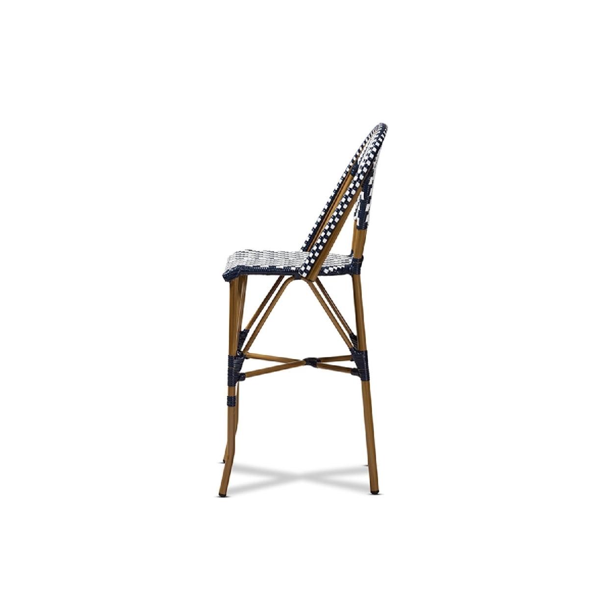 Baxton Studio Ilene Classic French Indoor and Outdoor White and Blue Bamboo Style Stackable Bistro Bar Stool - Image 3