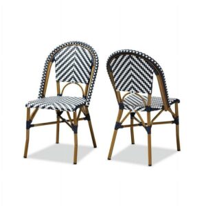 Baxton Studio Celie French Provincial Wicker Dining Chair White and Blue 2/Pack (150-2P-8994-HiT)