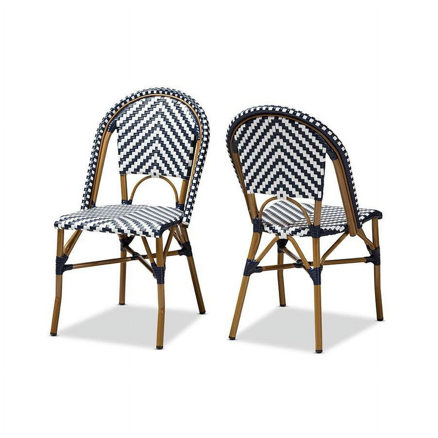 Baxton Studio Celie French Provincial Wicker Dining Chair White and Blue 2/Pack (150-2P-8994-HiT)
