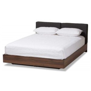 Baxton Studio Iselin Mid-Century Modern Brown Finished Dark Grey Fabric Upholstered Queen Sized Storage Platform Bed