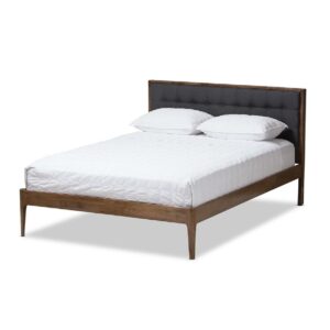 Baxton Studio Jupiter Mid-Century Modern Gray Fabric Upholstered Button-Tufted Full Size Platform Bed