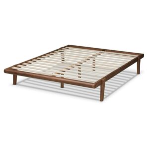 Baxton Studio Kaia Mid-Century Modern Walnut Brown Finished Wood Full Size Platform Bed Frame