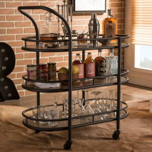 Baxton Studio Wood Mobile Kitchen Bar Serving Wine Cart Black/Brown