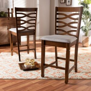 Baxton Studio Lanier Modern and Contemporary Grey Fabric Upholstered Walnut Brown Finished 2-Piece Wood Counter Height Pub Chair Set