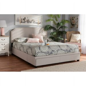 Baxton Studio Larese Beige Fabric Upholstered 2-Drawer Queen Size Platform Storage Bed