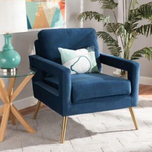 Baxton Studio Leland Wingback Chair, Navy Blue