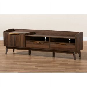 Baxton Studio Lena Mid-Century Modern Walnut Brown Finished 2-Drawer Wood TV Stand