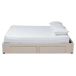 Baxton Studio Leni Modern and Contemporary Beige Fabric Upholstered 4-Drawer King Size Platform Storage Bed Frame