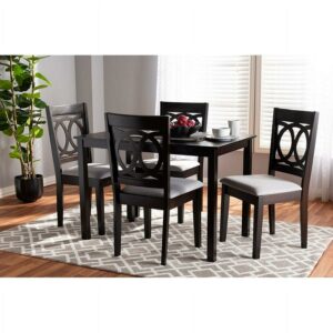 Baxton Studio Lenoir Modern and Contemporary Gray Fabric Upholstered Espresso Brown Finished Wood 5-Piece Dining Set