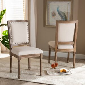 Baxton Studio Louane Dining Chair, Set of 2, Beige and Antique Brown