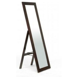 Baxton Studio Lund Dark Brown Wood Modern Mirror with Built-In Stand