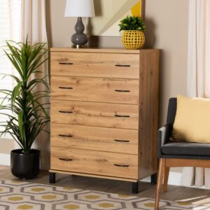Baxton Studio Maison Modern and Contemporary Oak Brown Finished Wood 5-Drawer Storage Chest