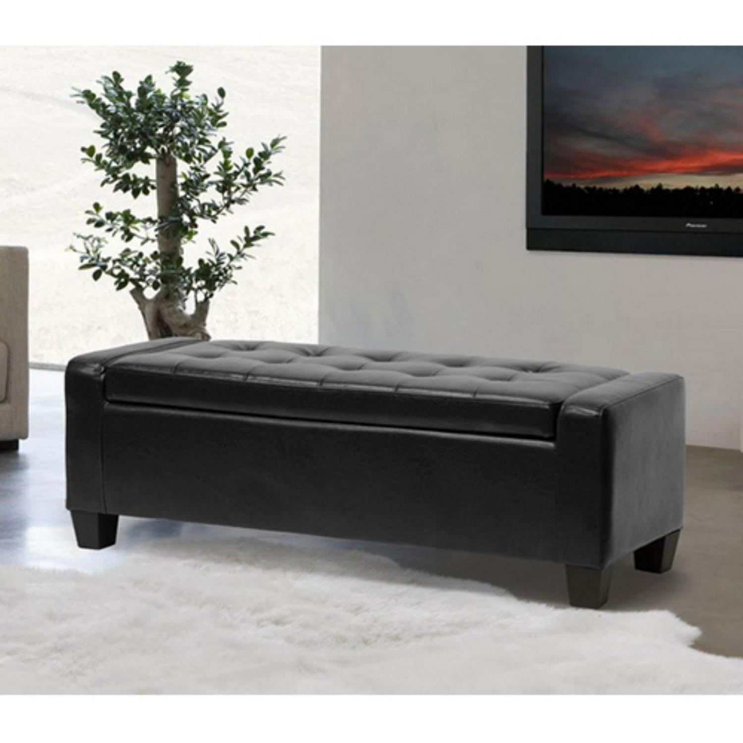 Baxton Studio Manchester Black Bonded Leather Ottoman - Image 4