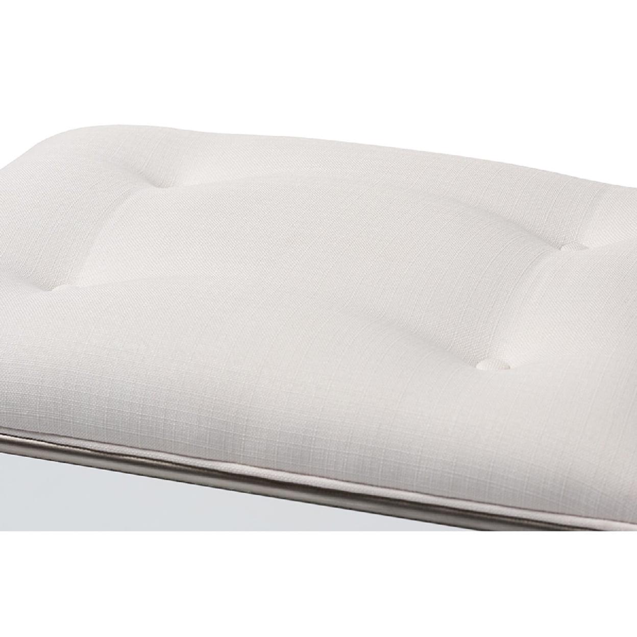 Baxton Studio Marielle Hollywood Regency Glamour Style Off White Fabric Upholstered Mirrored Ottoman Vanity Bench - Image 4