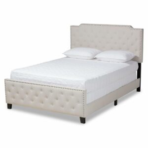 Baxton Studio Marion Modern Transitional Grey Fabric Upholstered Button Tufted Full Size Panel Bed