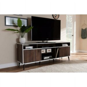Baxton Studio Marion Mid-Century Modern Brown and White Finished TV Stand