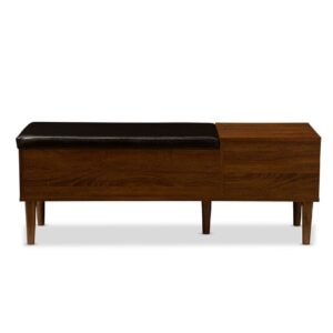 Baxton Studio Merrick Mid-century 1-drawer 2-tone Oak and Dark Brown Wood Entryway Storage Cushioned Bench Shoe Rack