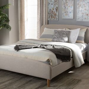 Baxton Studio Mia King Size Mid-Century Modern Platform Bed, Light Beige
