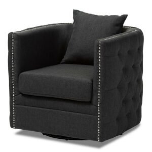 Baxton Studio Micah Modern and Contemporary Grey Fabric Upholstered Tufted Swivel Chair
