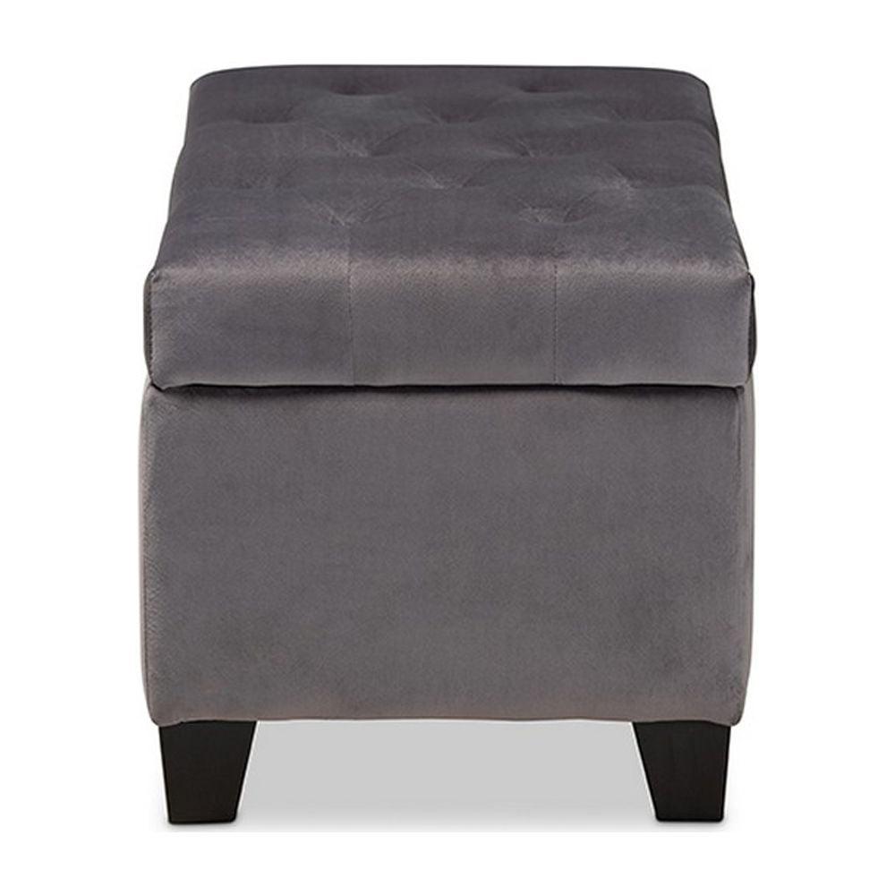 Baxton Studio Michaela Modern and Contemporary Grey Velvet Fabric Upholstered Storage Ottoman - Image 4