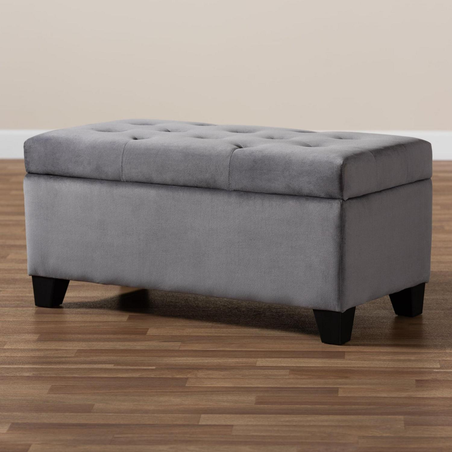 Baxton Studio Michaela Modern and Contemporary Grey Velvet Fabric Upholstered Storage Ottoman - Image 9