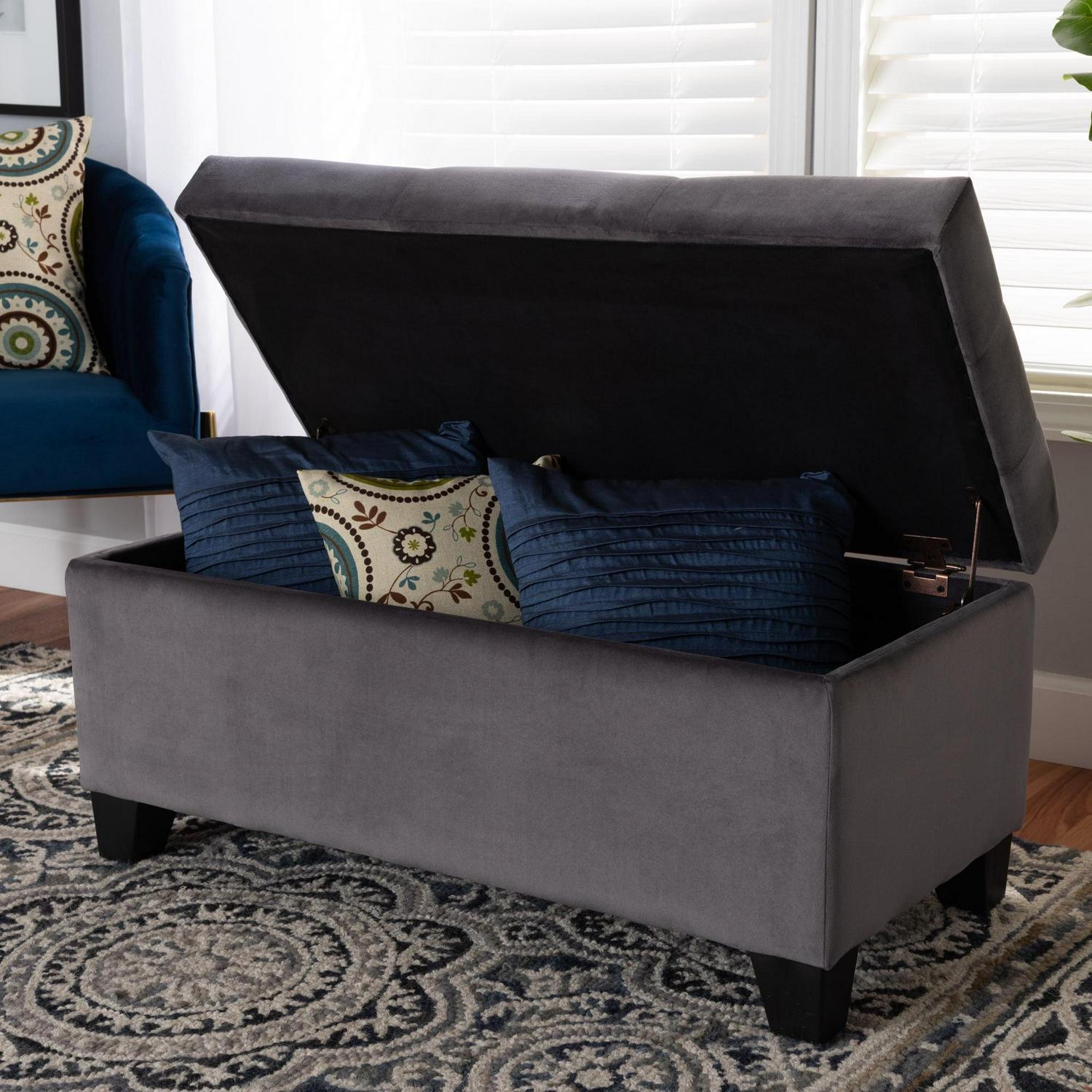 Baxton Studio Michaela Modern and Contemporary Grey Velvet Fabric Upholstered Storage Ottoman - Image 8