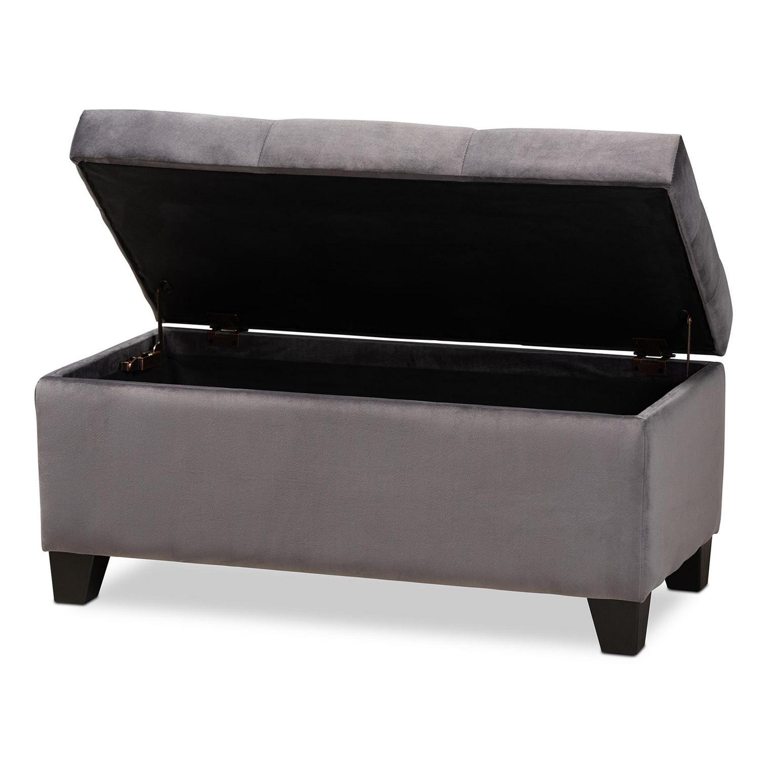 Baxton Studio Michaela Modern and Contemporary Grey Velvet Fabric Upholstered Storage Ottoman - Image 3